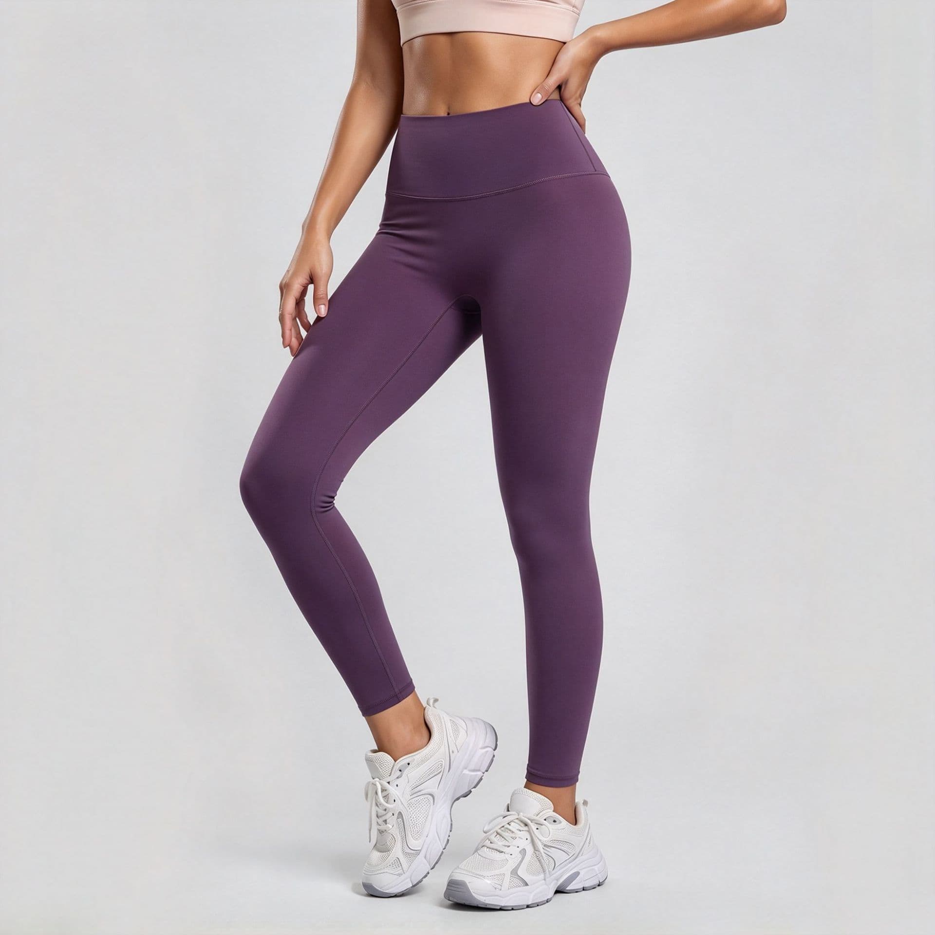 Womens Bare-feel Leggings Anti-exposure High-waisted