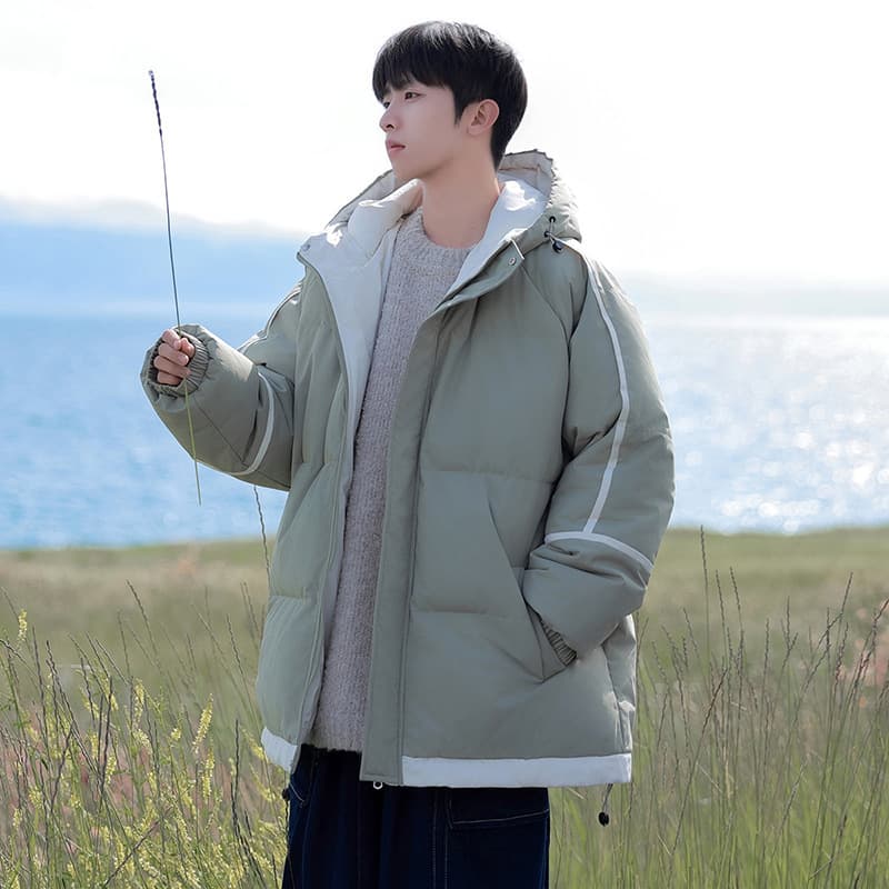 Men's Hooded Puffer Jacket Fleece-lined And Extra-thick Cotton Coat For Students