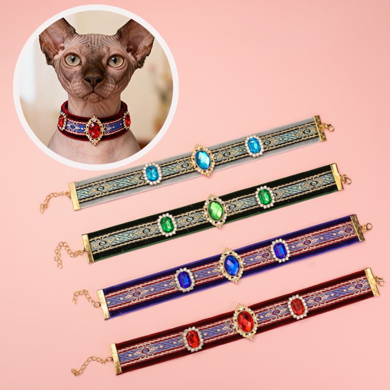 Flocked Ethnic-Style Pet Collar For Cats