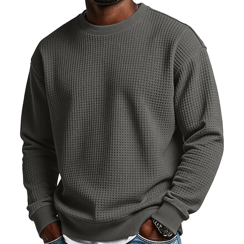 Men's Long-sleeve Waffle-knit Thickened Crew-neck Sweatshirt