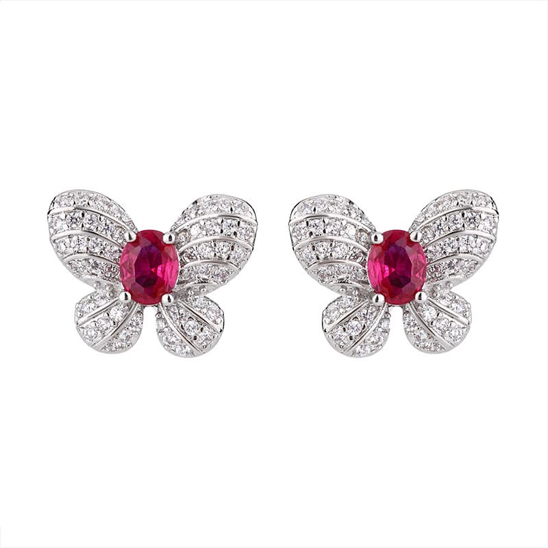 Fashionable Butterfly Ruby Earrings Necklace And Ring