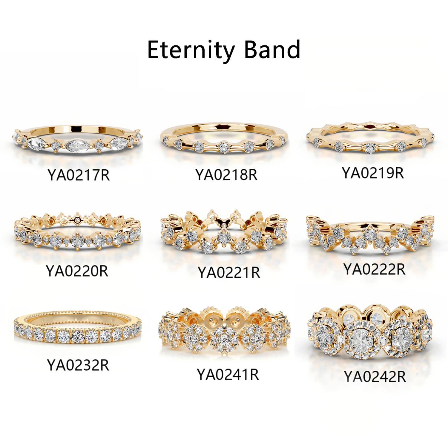 S925 Sterling Silver 18K Gold Plated Moissanite Ring - Stackable Band with Full Pave Setting for Women