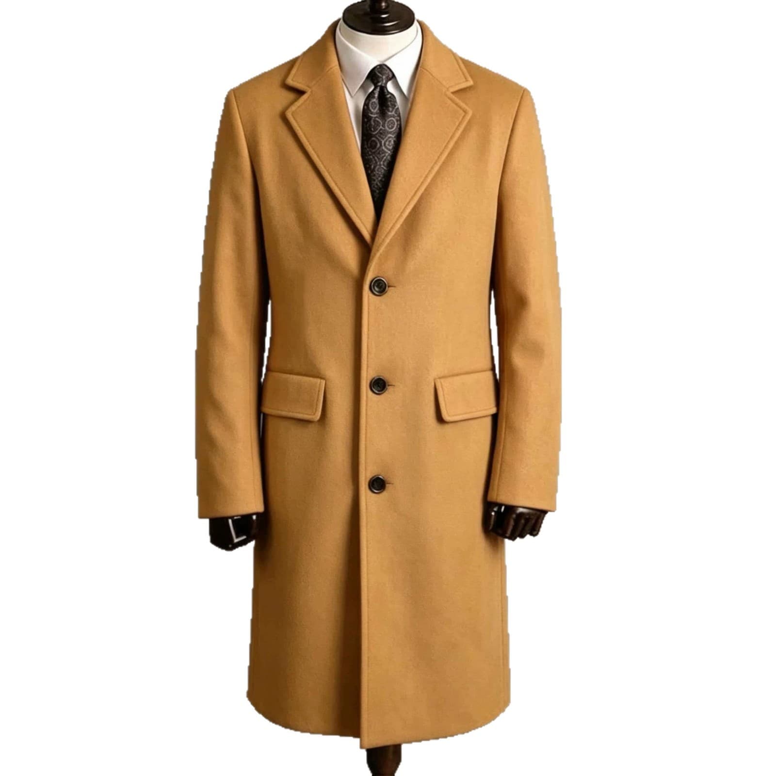 Mens Slim-Fit Extended-Length Trench Coat With Pocket Flaps