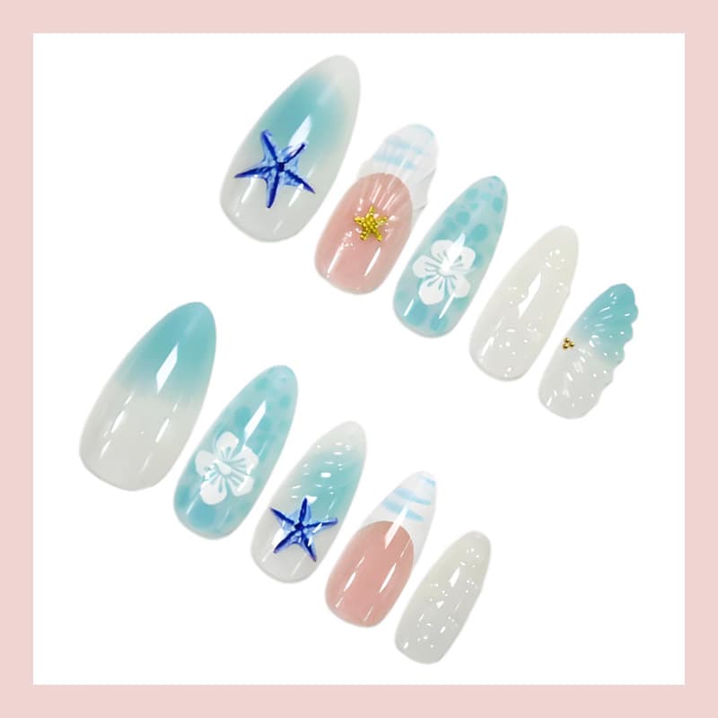 Blue Starfish Wearable Nails 3D Stickers For Manicures