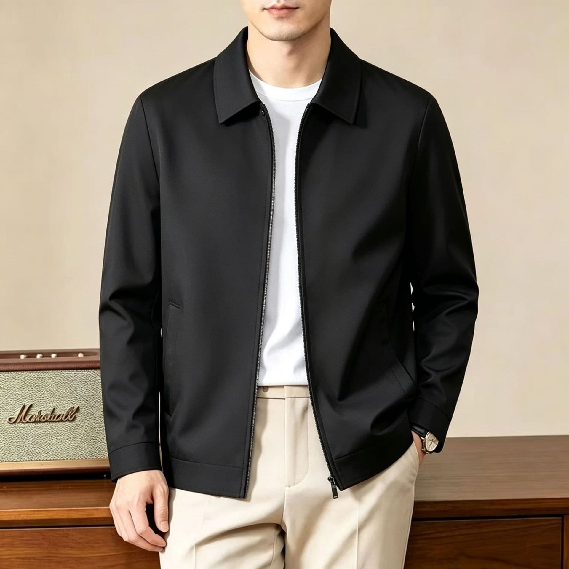 Men's Lapel-collar Casual Solid-color Versatile Jacket