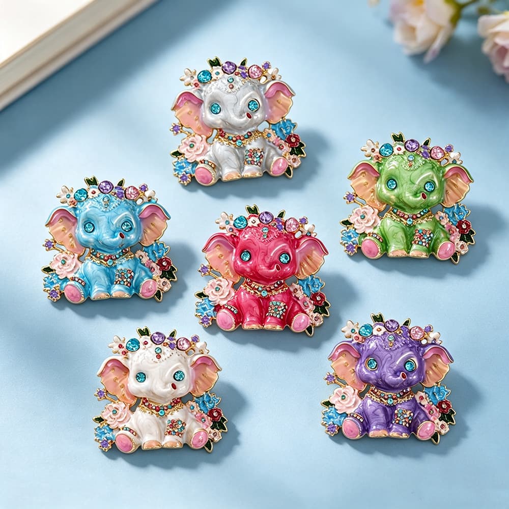 Cute Mascot Garland Elephant Brooch