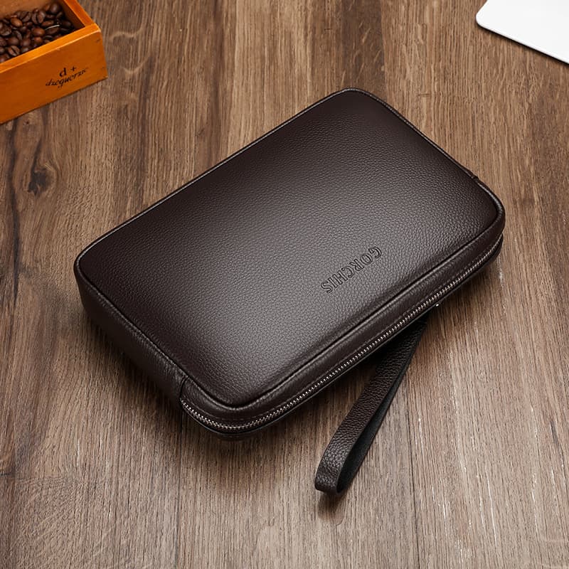 Mens Clutch Bag Genuine Leather Large Capacity Soft Cowhide High-end Handbag