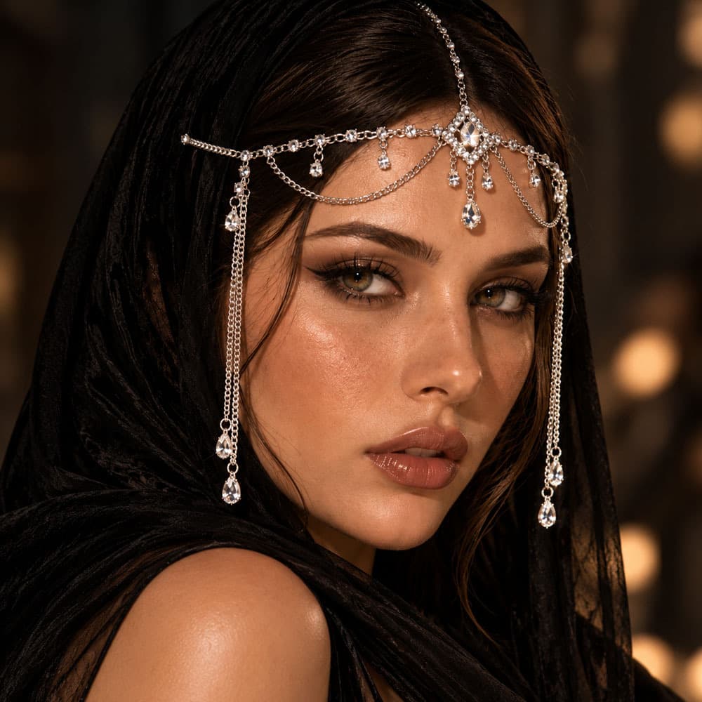 Full-crystal Teardrop Tassel Hair Chain European And American Fashion