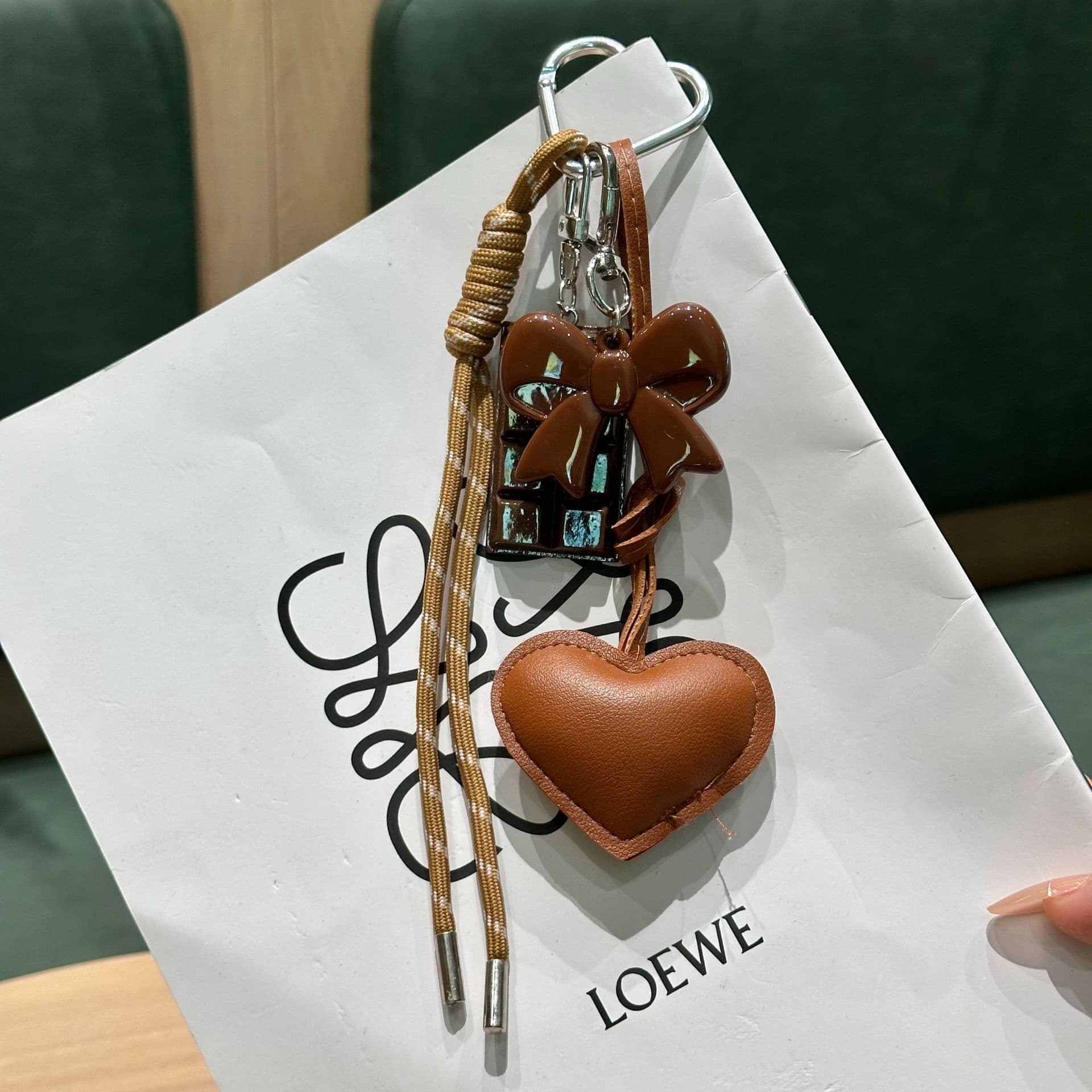 Bow-knot Leather Heart-shaped Bag Charm