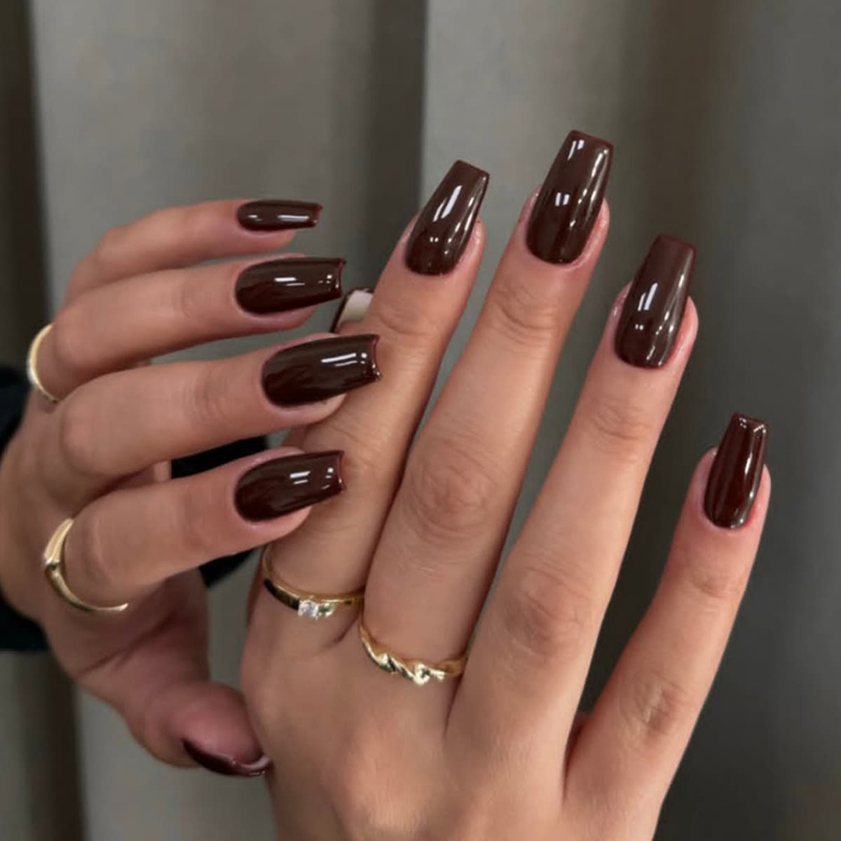 Dark Brown Handmade Wearable Nails Short Style Nail Tips
