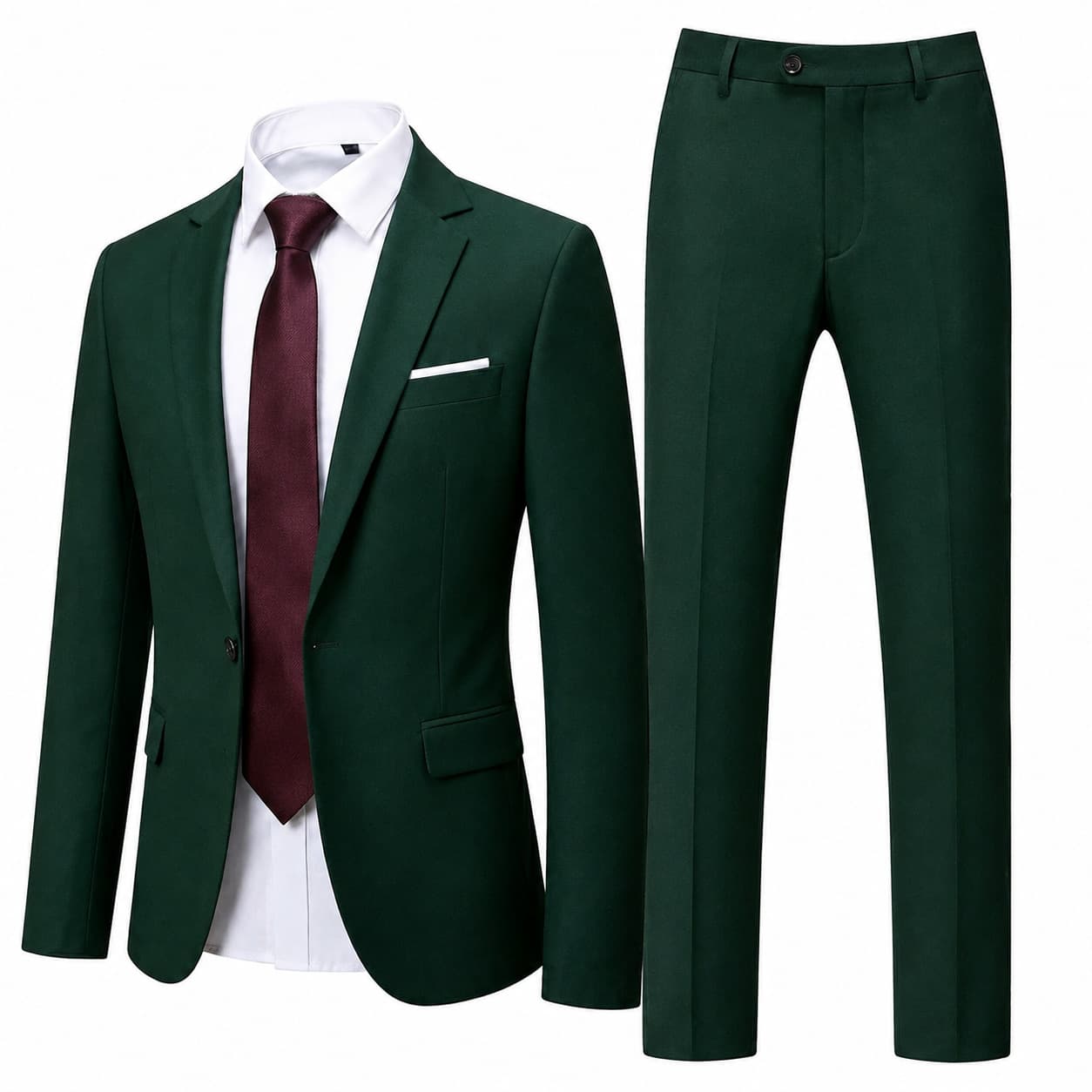 Dark Green Mens Two-piece Suit Set