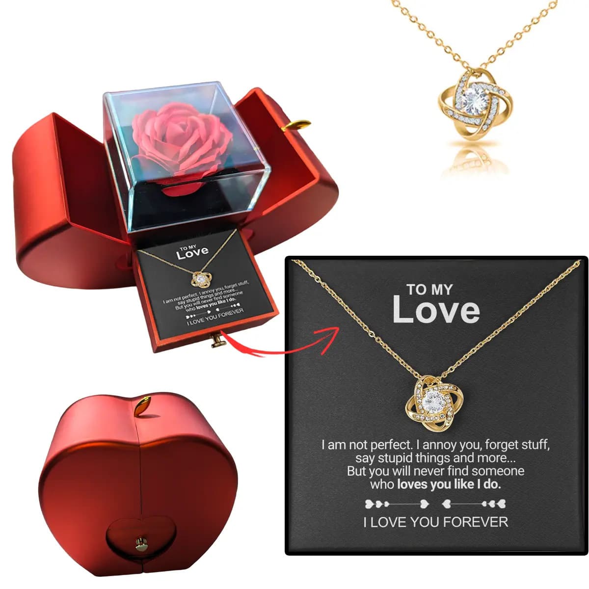 Hollow Clover Pendant Necklace And Apple-shaped Jewelry Box