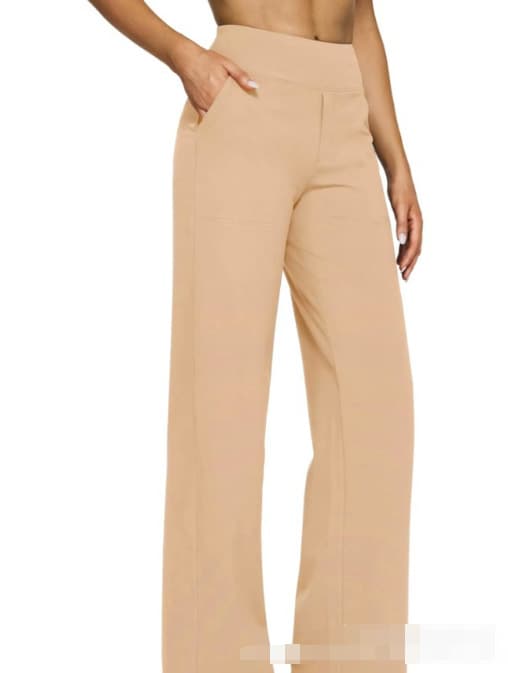 High-waisted Straight-leg Pants With Loose Pockets