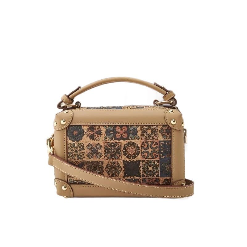 Vintage Cork Bark Print Small Square Crossbody Bag Women's Minimalist Shoulder Purse For Daily Use