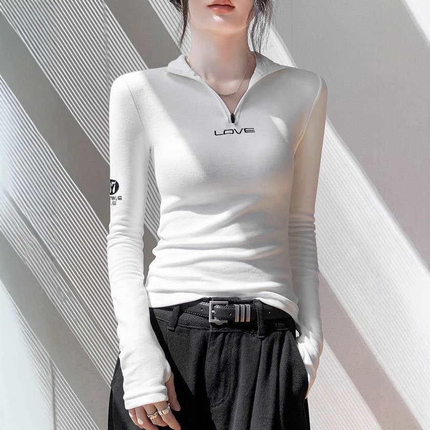 Double-sided Coral Fleece Half-high-neck Long-sleeve Zip-up