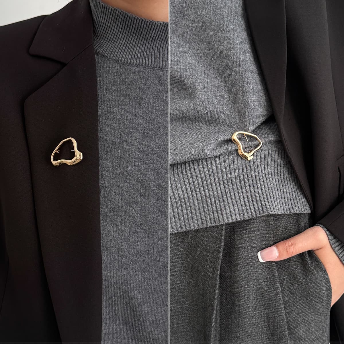 Fashion Sense Hollow-out Hemp Surface Alloy Brooch Irregular Metal Pleated Suit Pin