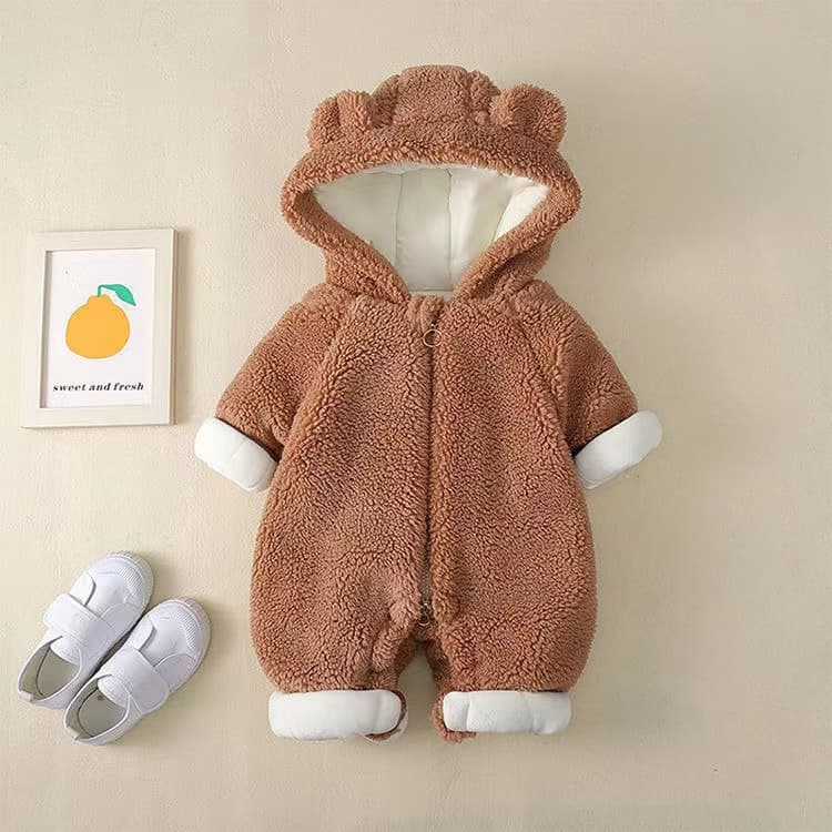 Baby Fleece Lined Romper - Soft Sherpa Winter Onesie For Newborns Warm Long Sleeve Jumpsuit For Boys And Girls Outdoor Wear