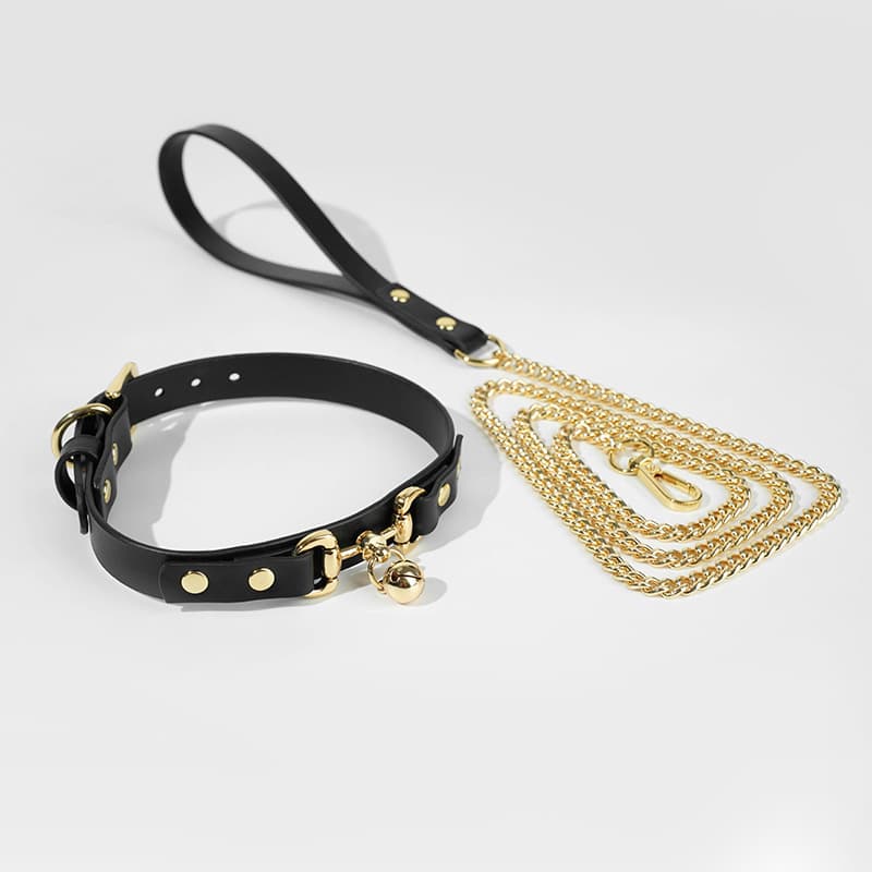 PU Leather Choker Collar With Bell And Leash Adjustable BDSM Neck Strap For Adult Role Play Accessories