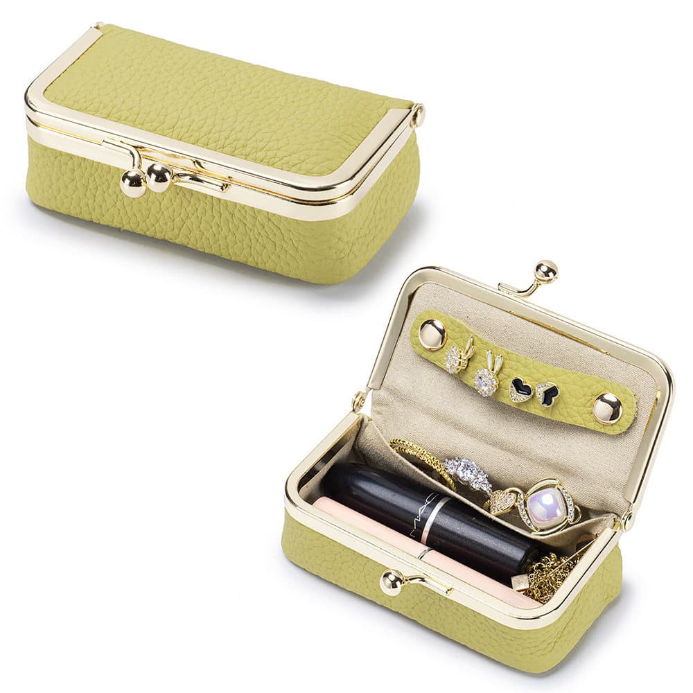 Genuine Leather Lychee-Grain Exquisite Diamond Ring And Earring Jewelry Storage Pouch