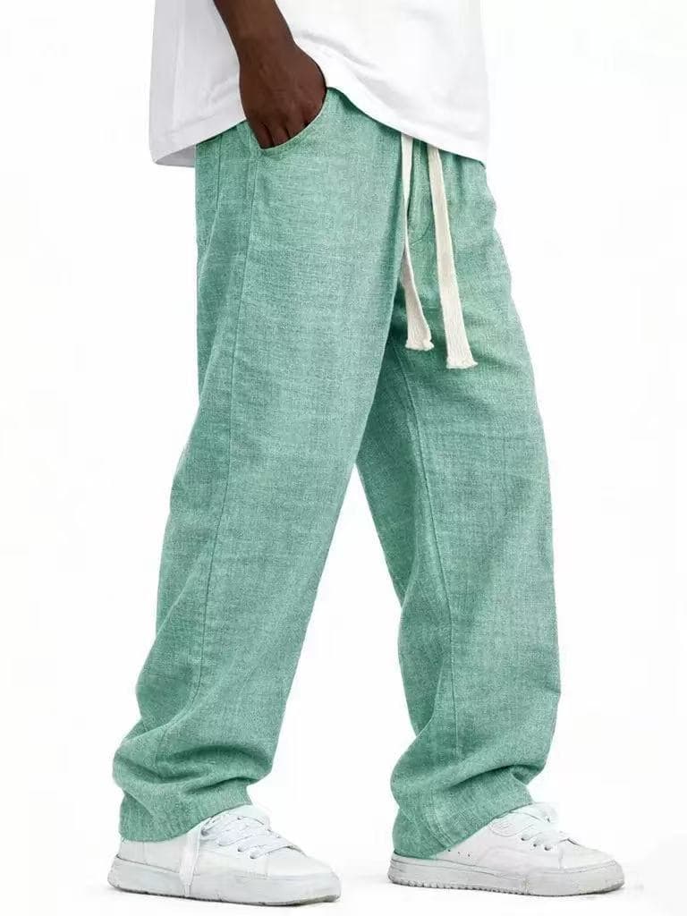 Mens Linen Wide-leg Straight-leg Trousers