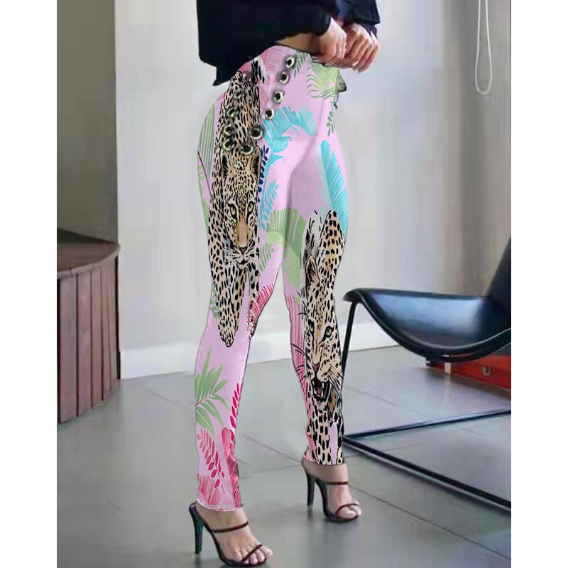 Women's High-waisted Rivet-detail Lace-up Leggings