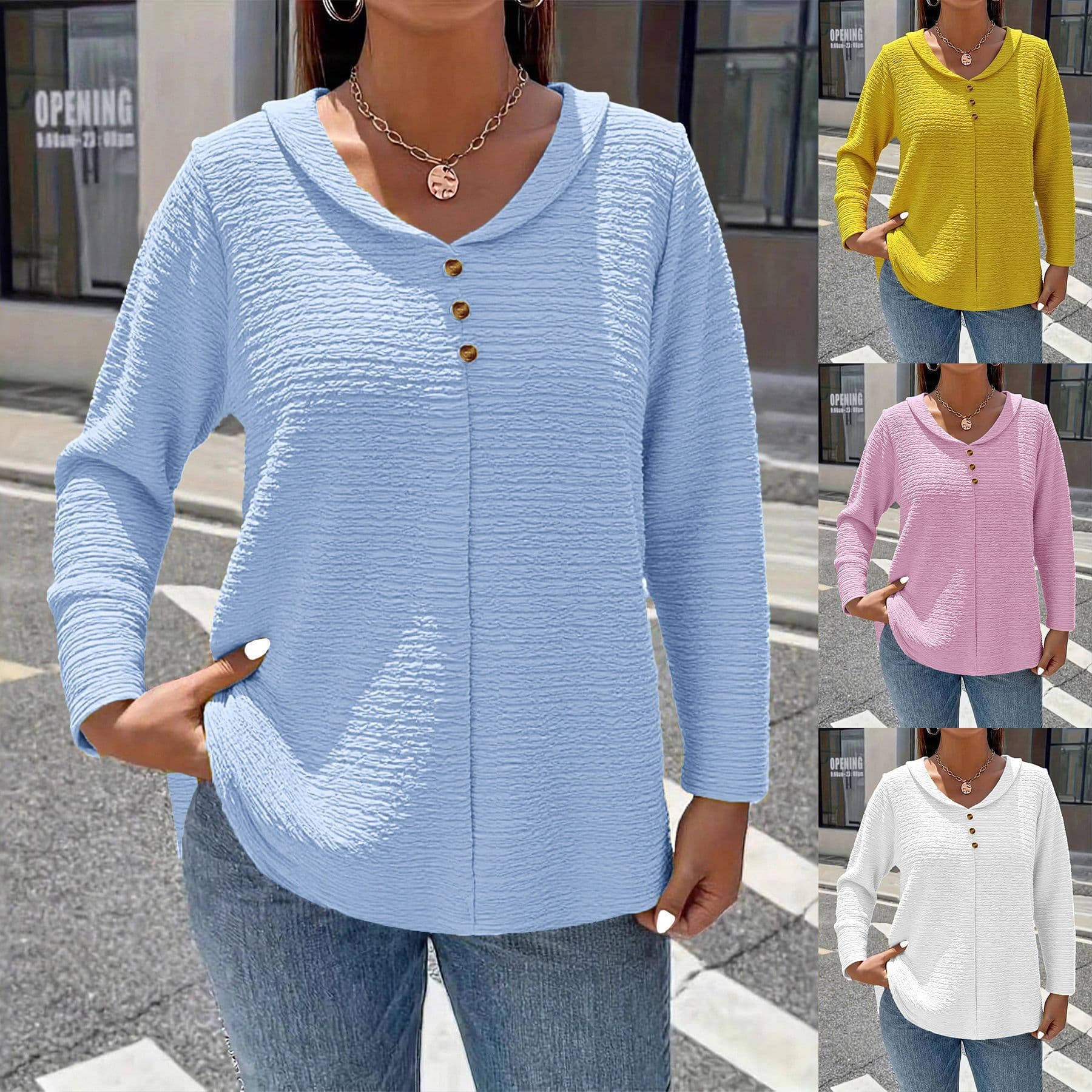Fashionable Doll-collar Button-up Womens Top
