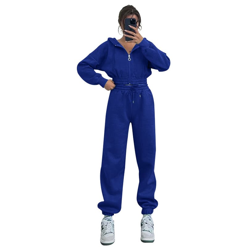 Hooded Zip-Up Waist-Cinching Sweatshirt Womens Set