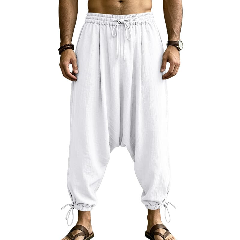 Mens Linen Drop-Crotch Harem Jogger Pants