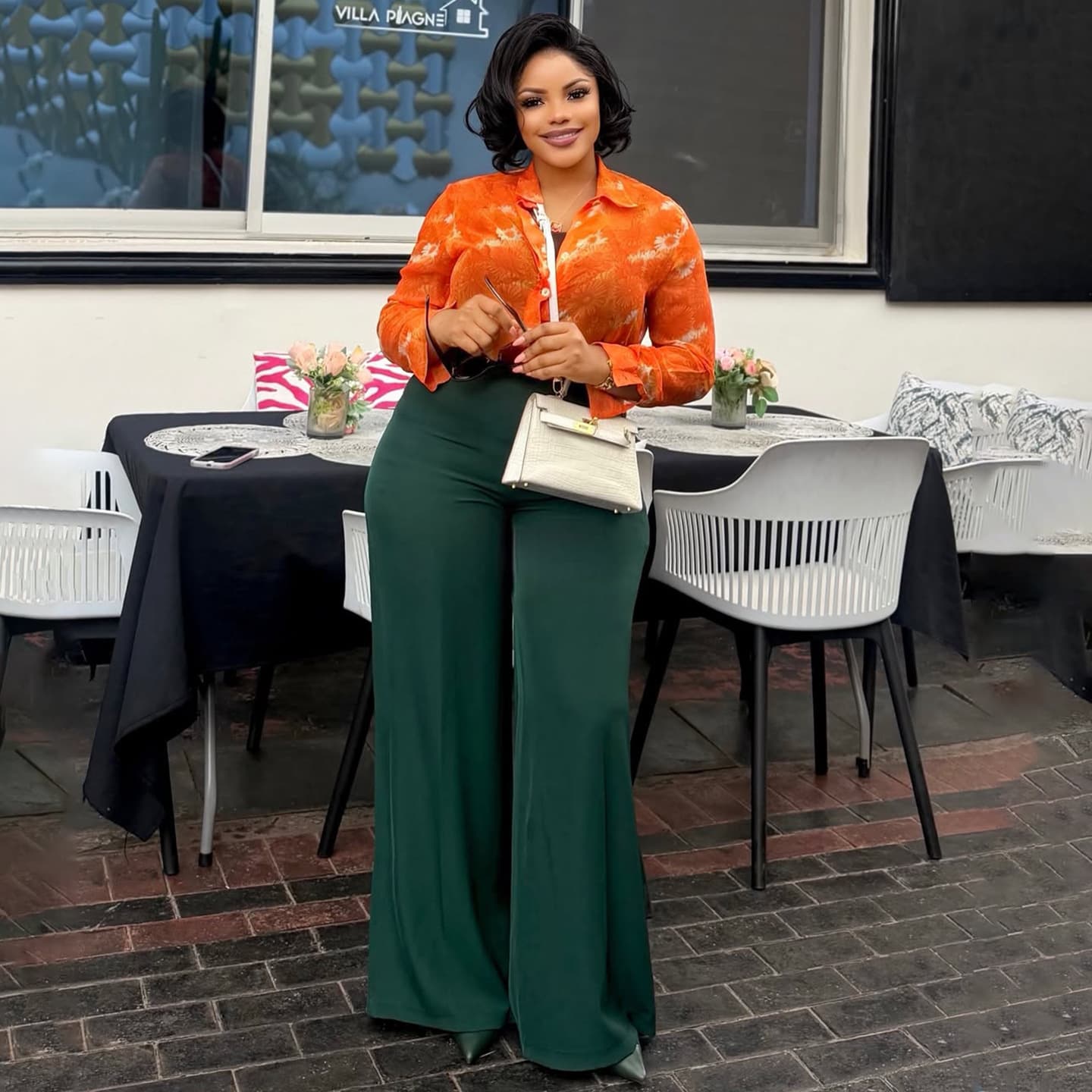 Women's Long-sleeve Blouse And Wide-leg Pants Set