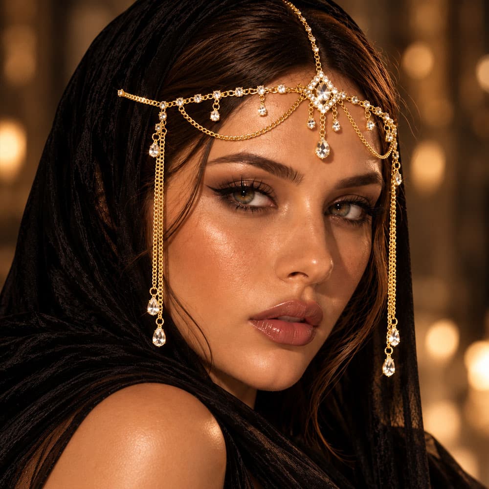 Full-crystal Teardrop Tassel Hair Chain European And American Fashion
