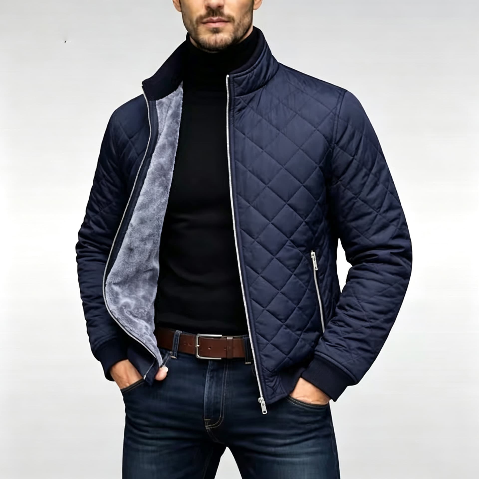 Mens Diamond-Plaid Padded Cotton Jacket