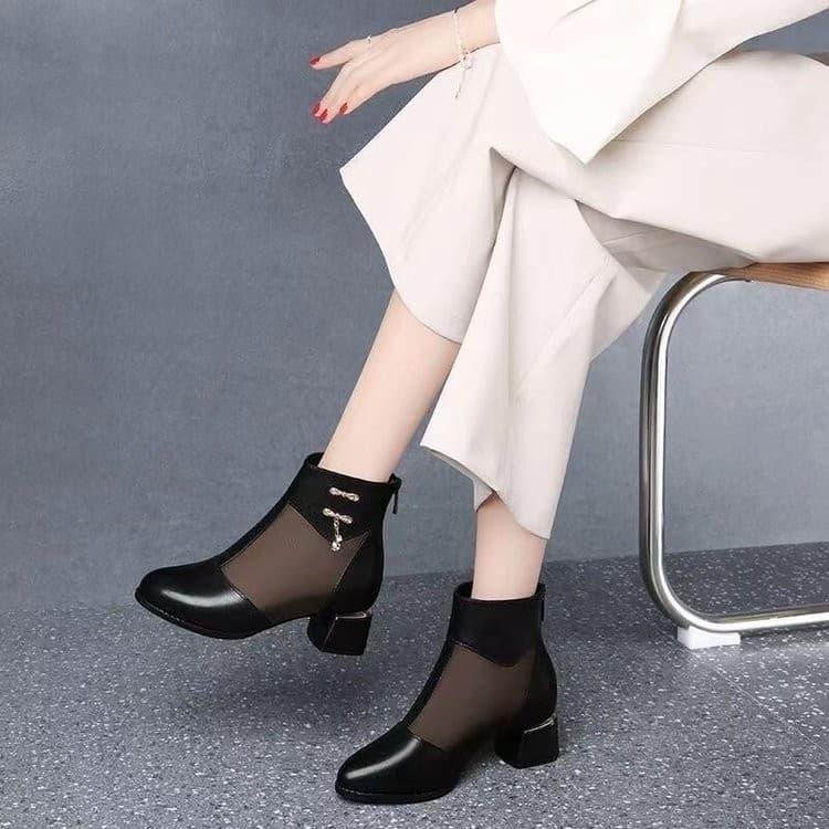 Mid-heel Soft-soled Pumps Chunky-heeled Round-toe Hollow-out Sandals For Moms