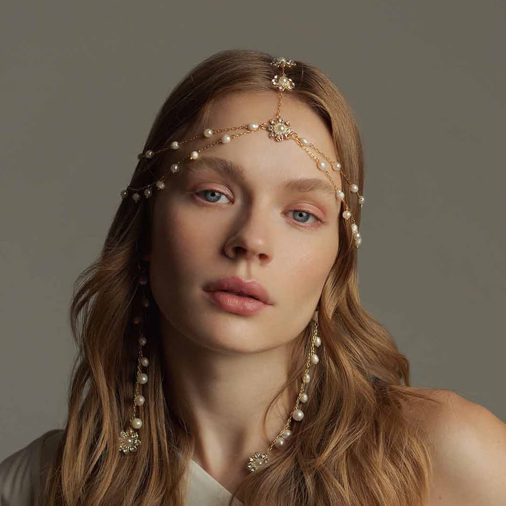 Pearl Rhinestone Flower Hair Chain Elegant Minimalist Headpiece For Women Daily Wear