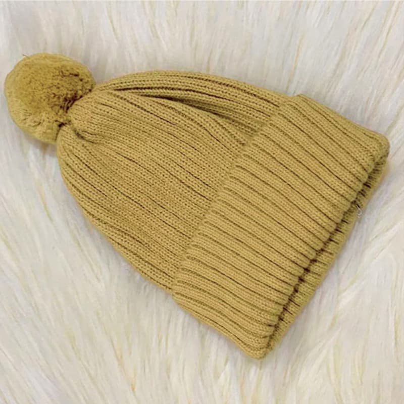 Embroidered Hand-stitched Cotton Knitted Hat With Fluffy Pom-pom For Children