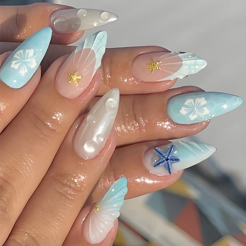 Blue Starfish Wearable Nails 3D Stickers For Manicures