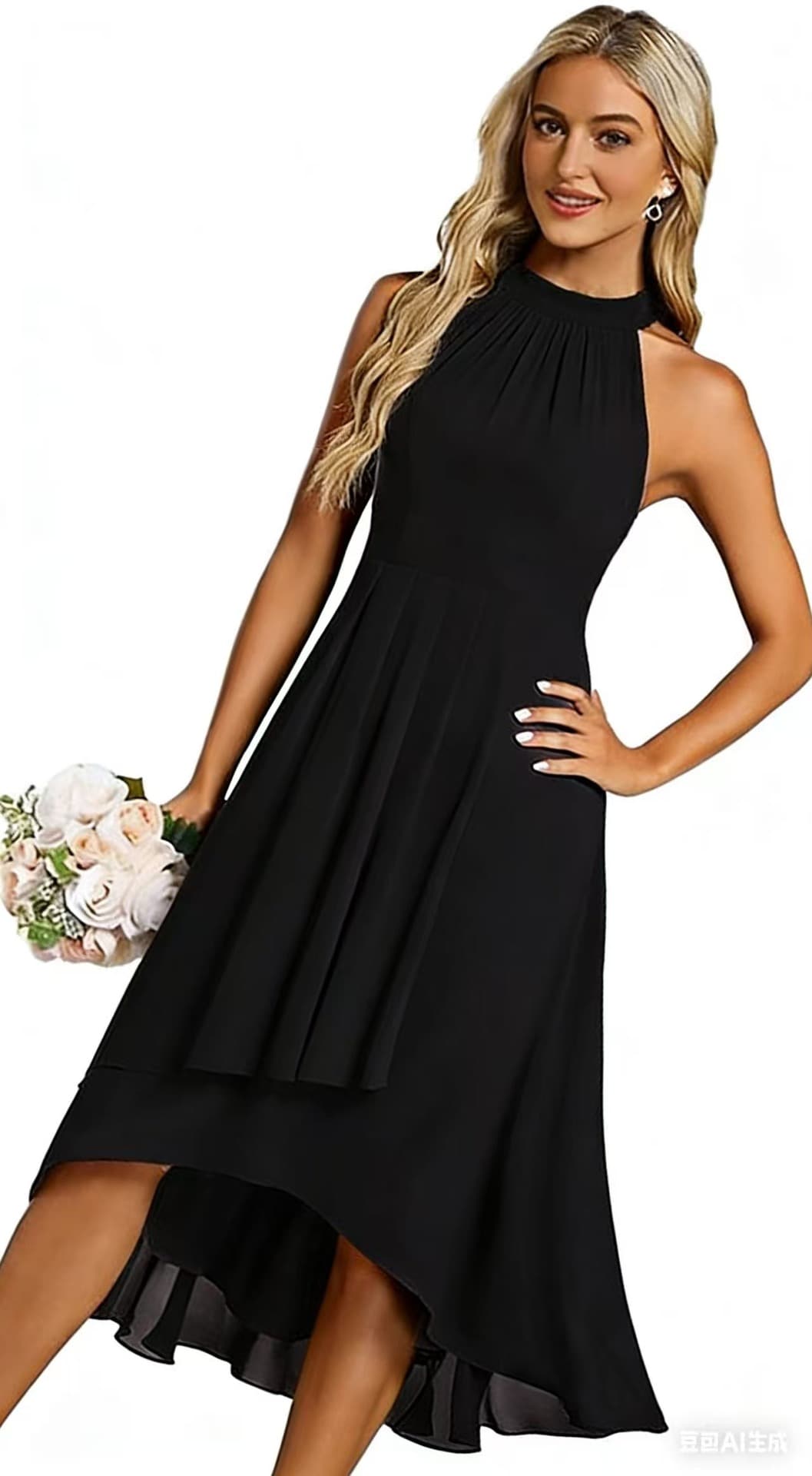 Solid Color Sleeveless Halter Neck Dress For Women Ruched Waist Asymmetrical Hem Long Maxi Dress Elegant Evening Gown