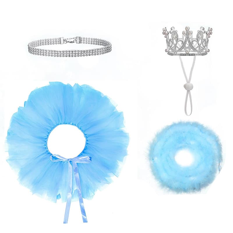 Pet Goose Mini 4-Piece Set Crown Necklace And Tutu Dress Ensemble