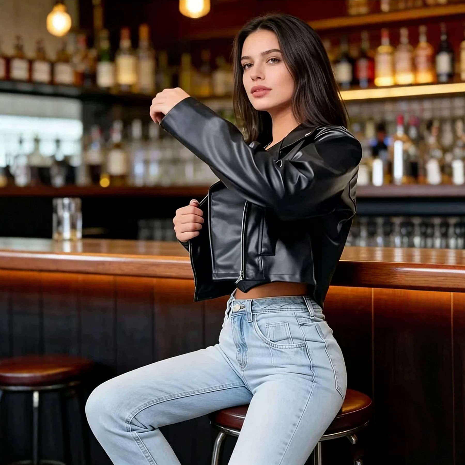 European And American-style Short PU Leather Jacket For Women