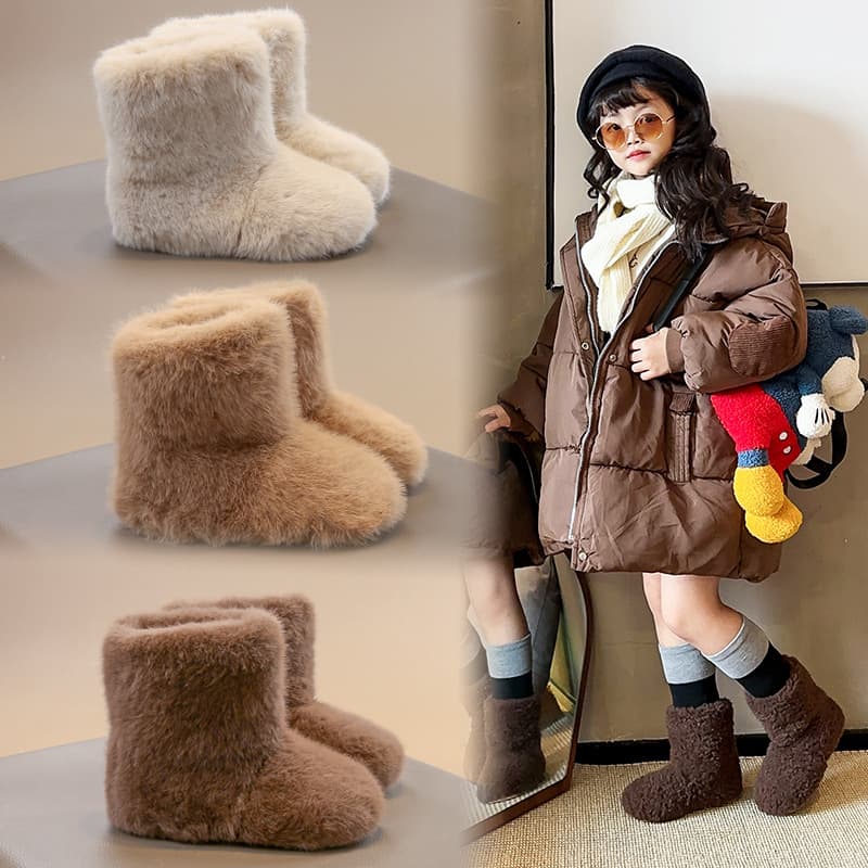 Children's Fluffy Snow Boots With Fleece Lining Warm Cotton Shoes