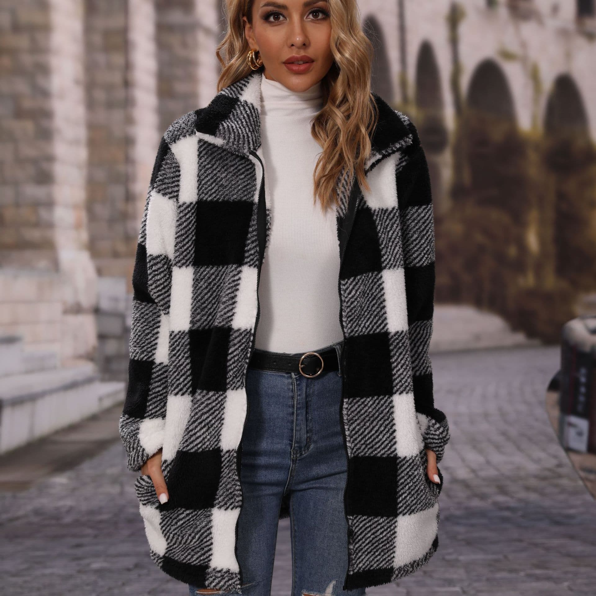 Autumn Womens Long Coat With A Lapel Collar