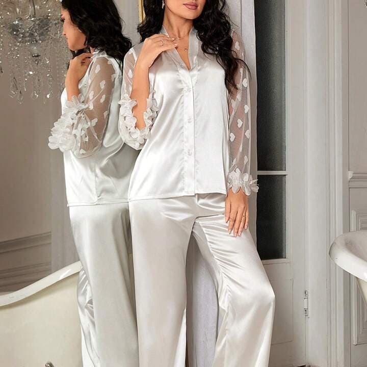 Women's Plus-Size Lace Trimmed Ice Silk Pajama Set