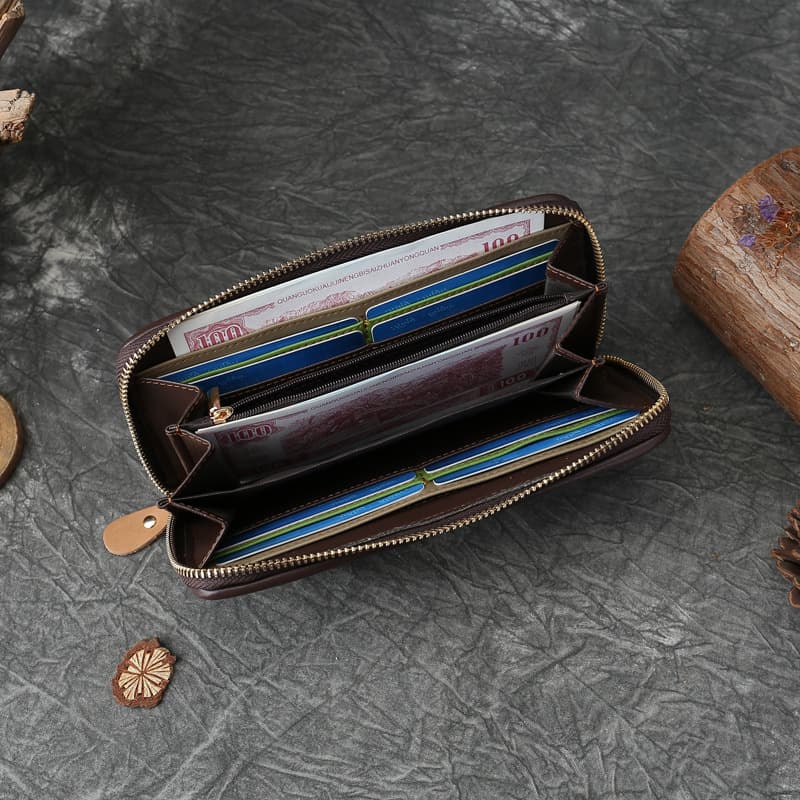 Genuine Leather Woven Patchwork Long Wallet