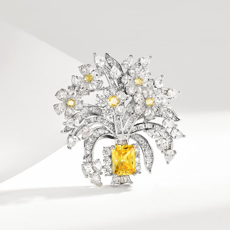Exquisite Floral Basket Yellow-diamond Brooch Niche Design Statement Corsage