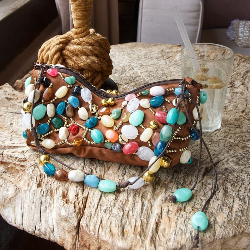 Personalized Ethnic-style Colorful Stone-beaded Decorative Shoulder Bag