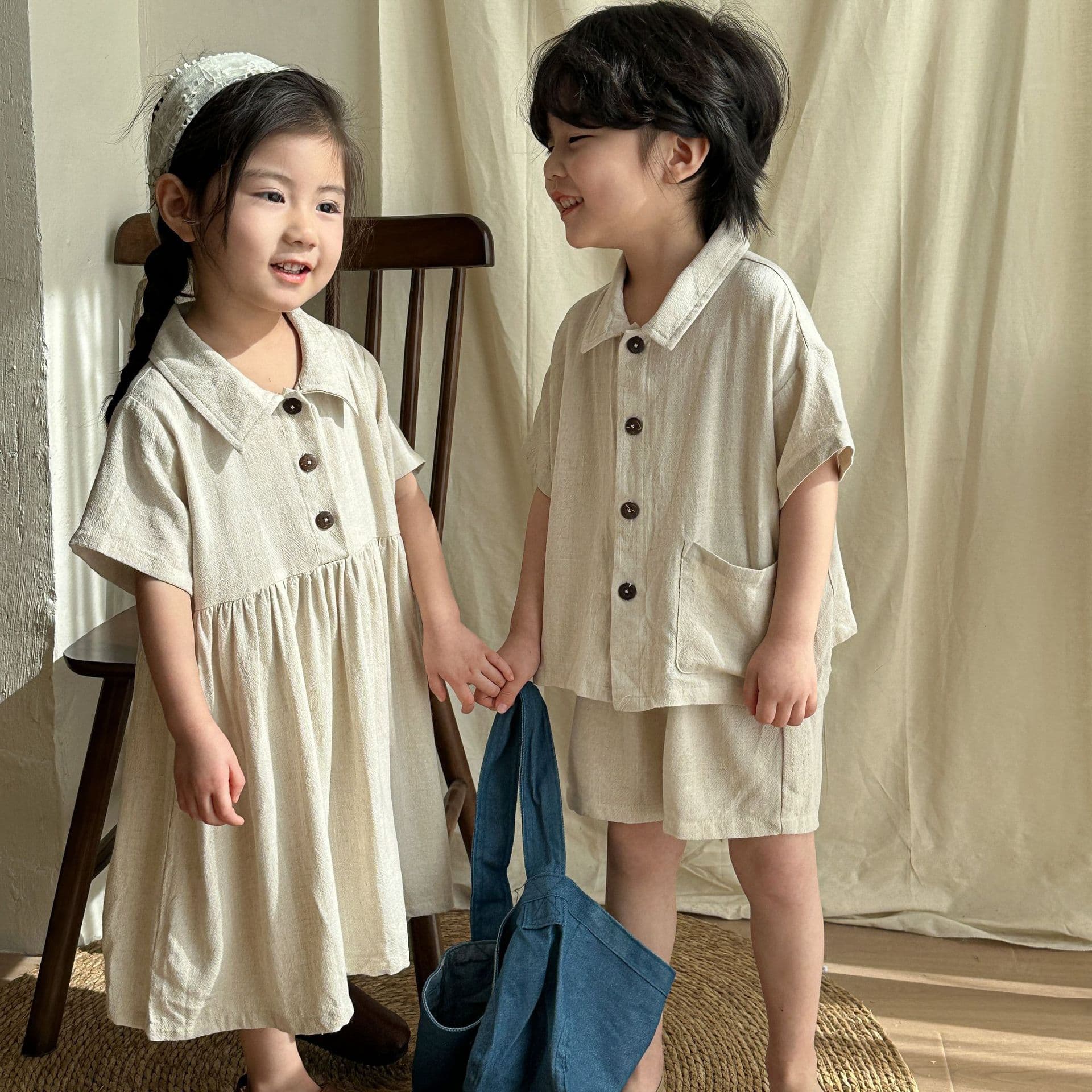 Children's Summer Linen Short-sleeve New-style Dress For Girls
