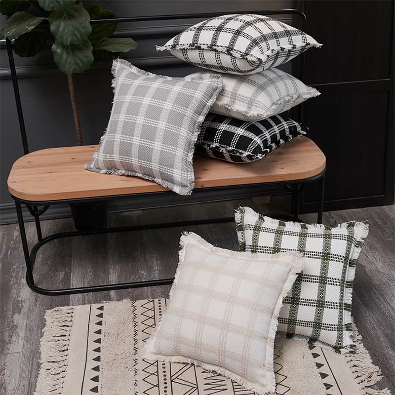 New Chanel-style Polyester-cotton Plaid Throw Pillow Cover With Tassel Trim