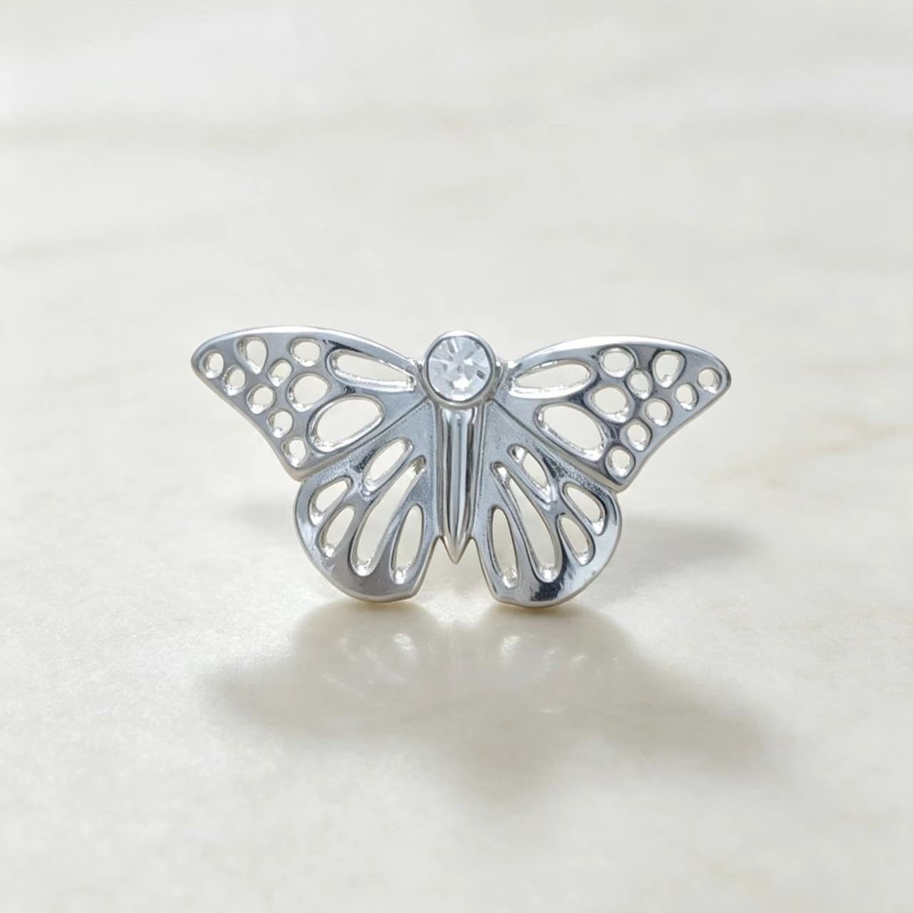Silver Butterfly Brooch Hollowed-Out Zircon Pin