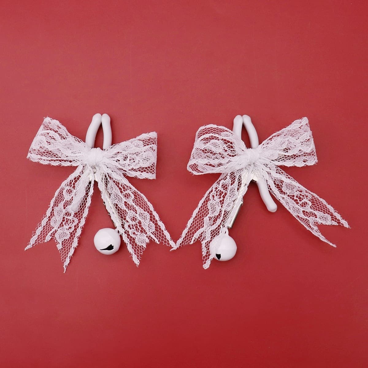 White Lace Bow Nipple Clamps with Bells - Adult SM Fetish Play Stimulating Teasing Clips for Couples
