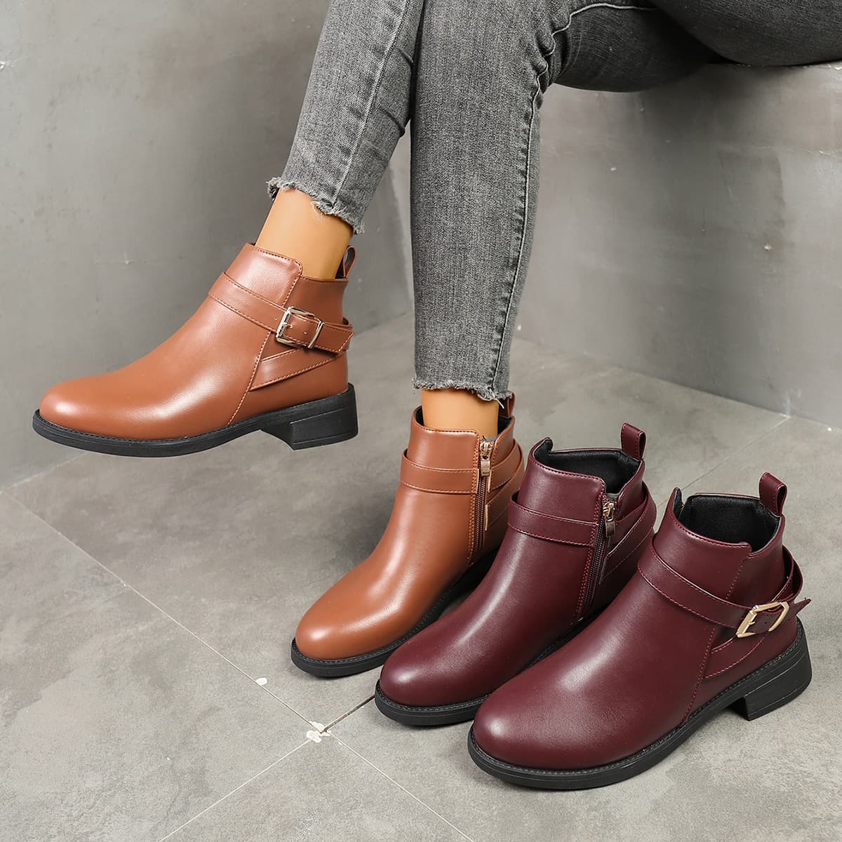 Buckle-strap Riding Boots Large Size