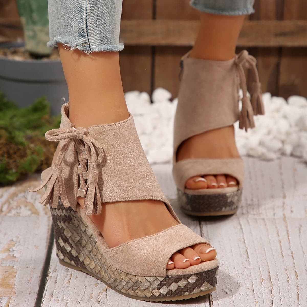 Womens New Summer Tassel High-Heel Platform Sandals